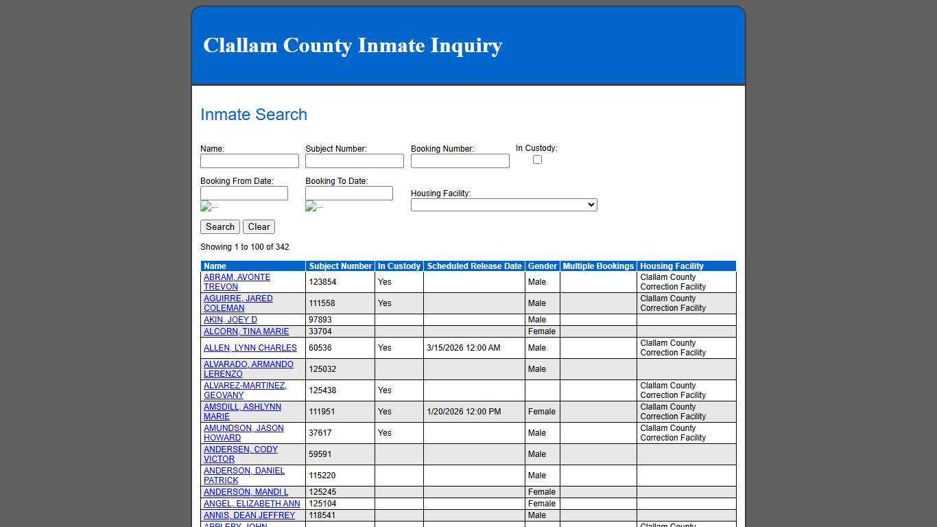 Inmate Search
